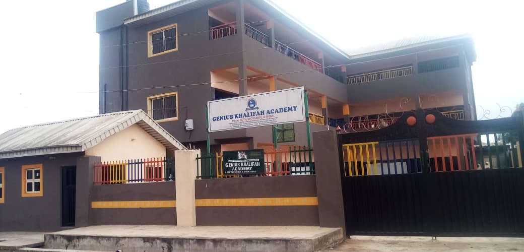 Academy building with signage